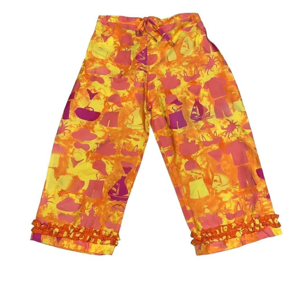 Young Colors Girl's Beach Lounge Pants Size 5 Ruffles NWT Crab Boat Print
